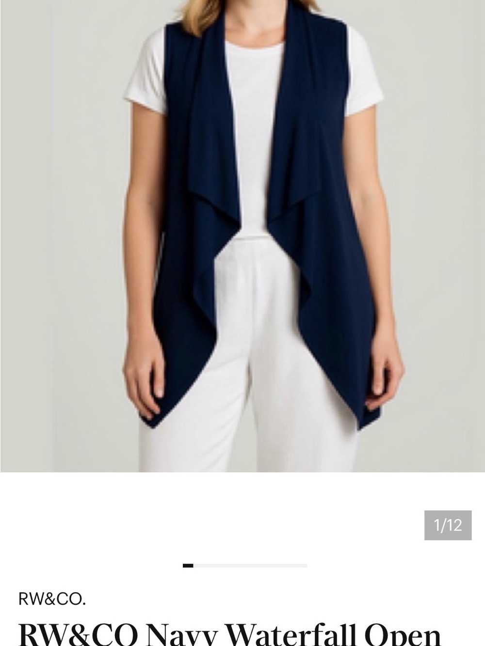RW&CO Navy Waterfall‎ Open Front Knit Back Vest Size Medium